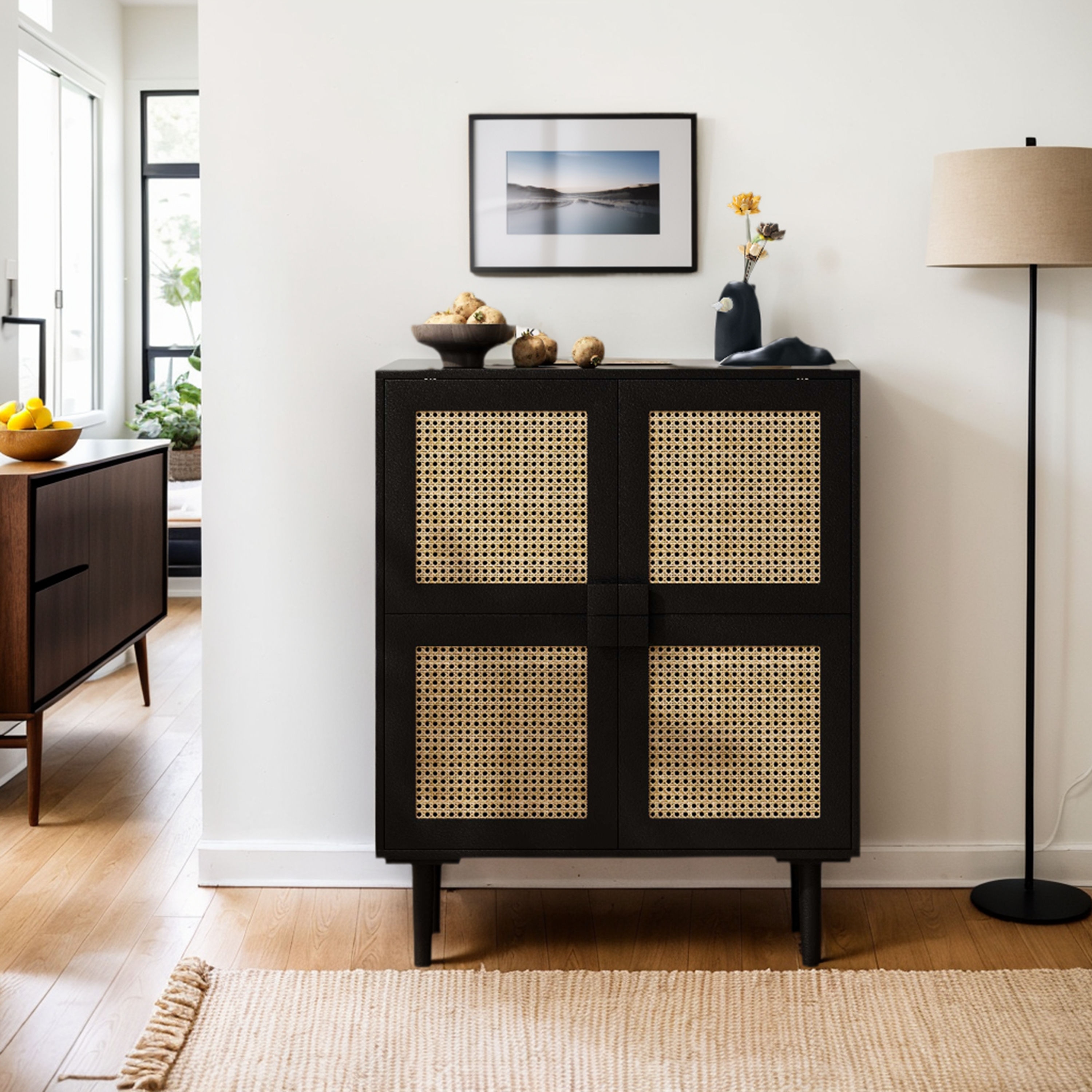 4-Doors Rattan Mesh Storage Cabinet