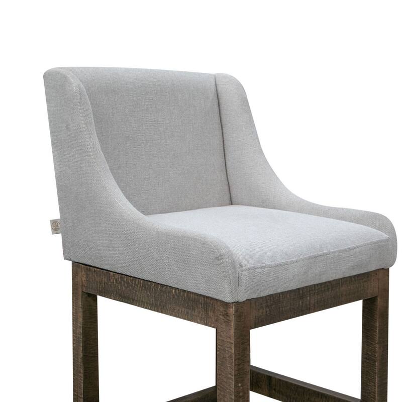 Lamy Barstool Chair, Curved Arms, Compact Solid Pine Wood, Beige Polyester