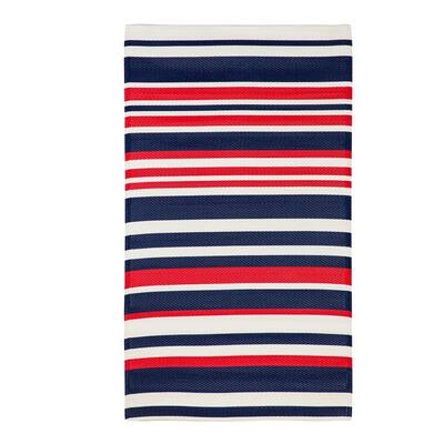 Reversible Weather-Resistant 3x5 Rug, Red & Blue Stripes - 3'6"