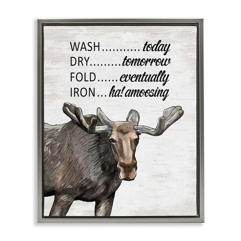 Stupell Funny No Ironing Laundry Framed Floater Canvas Wall Art Design By Lettered and Lined - 17 x 21 - Grey