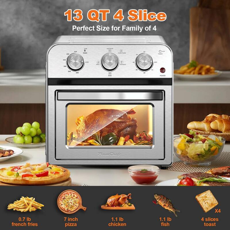 Family Size Air Fryer Toaster Oven Combo, 13QT, 360° Hot Air Circulation for Healthy Oil-Free Cooking