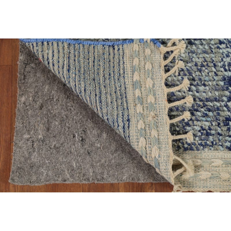 Gray & Blue Striped Moroccan Area Rug Hand-Knotted Wool Carpet - 5'9"x 9'8"