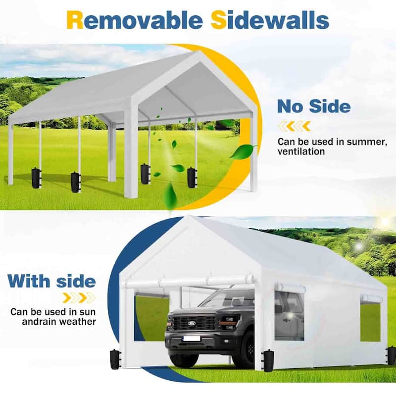 Futzca 12x20 ft Carport Canopy, Waterproof Outdoor Shelter with Sandbags