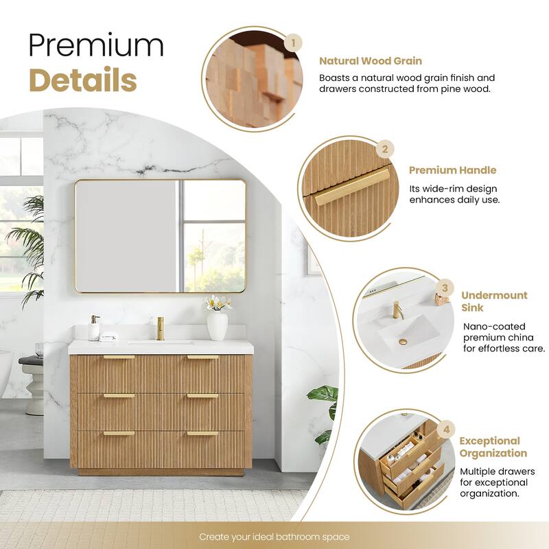 Santarem Single Vanity with Pure White Quartz Stone Top without Mirror