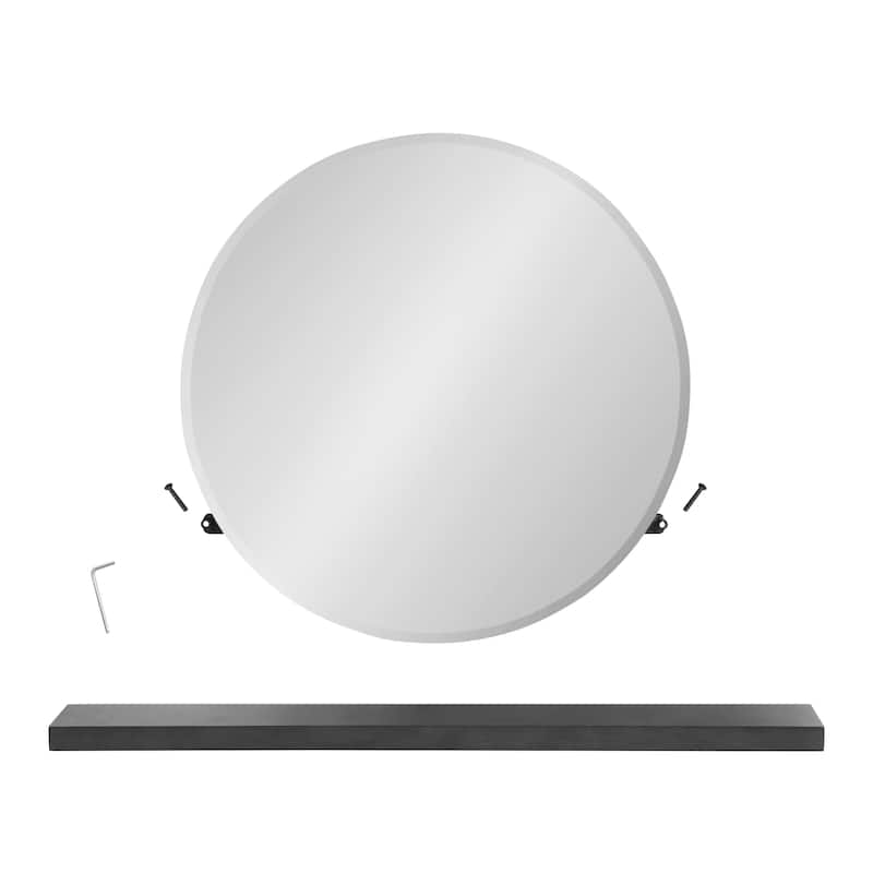 Kate and Laurel Fosset Round Frameless Mirror with Shelf - 30x24