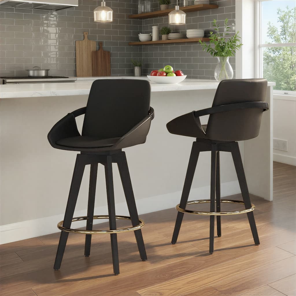 Carson Carrington Pugo 25.5" Fixed-Height Counter Stool with Black Wood Base (Set of 2)