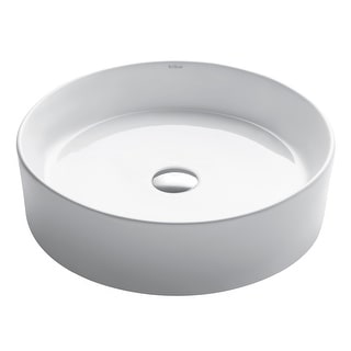 KRAUS Round Ceramic Vessel Bathroom Sink White