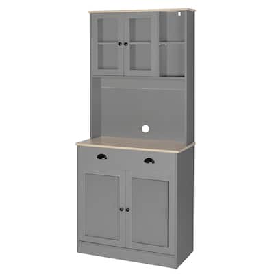 Kitchen Pantry Cabinet Storage Hutch with Microwave Stand, Freestanding ...