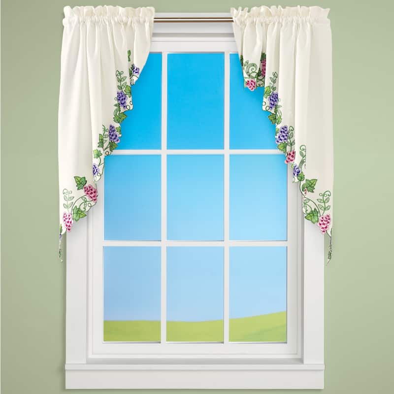 Vineyard Grapes Embroidered Curtains - Multi - Swags