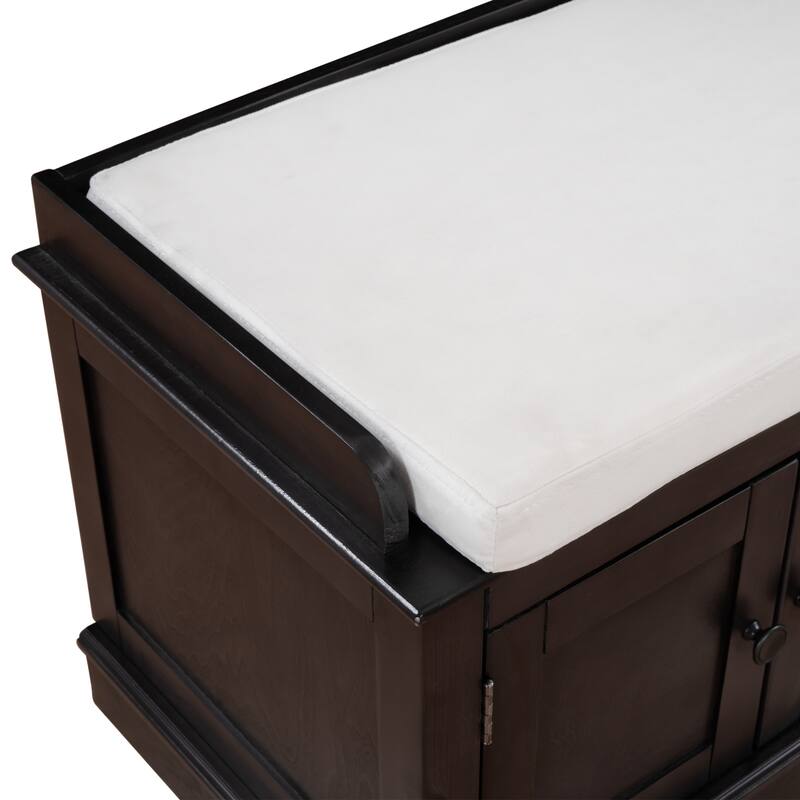 Storage Bench with 4 Doors and Adjustable Shelves, Shoe Bench with Removable Cushion
