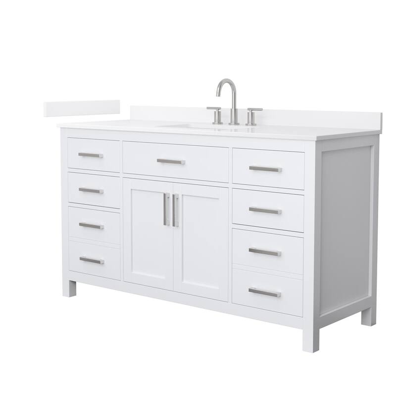Wyndham Collection WCG2424-60S-QTZ-US3MXX Beckett 60" Free Standing - White / White Quartz Top / Brushed Nickel Hardware