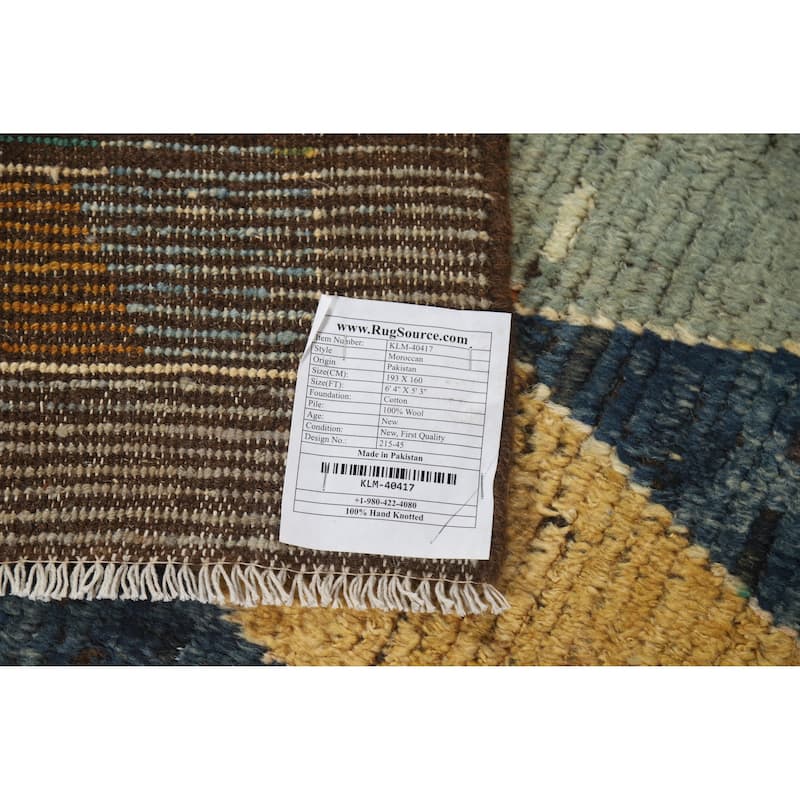 Geometric Moroccan Rug Handmade Tribal Multi-Color Wool Carpet - 5'3" x 6'4"