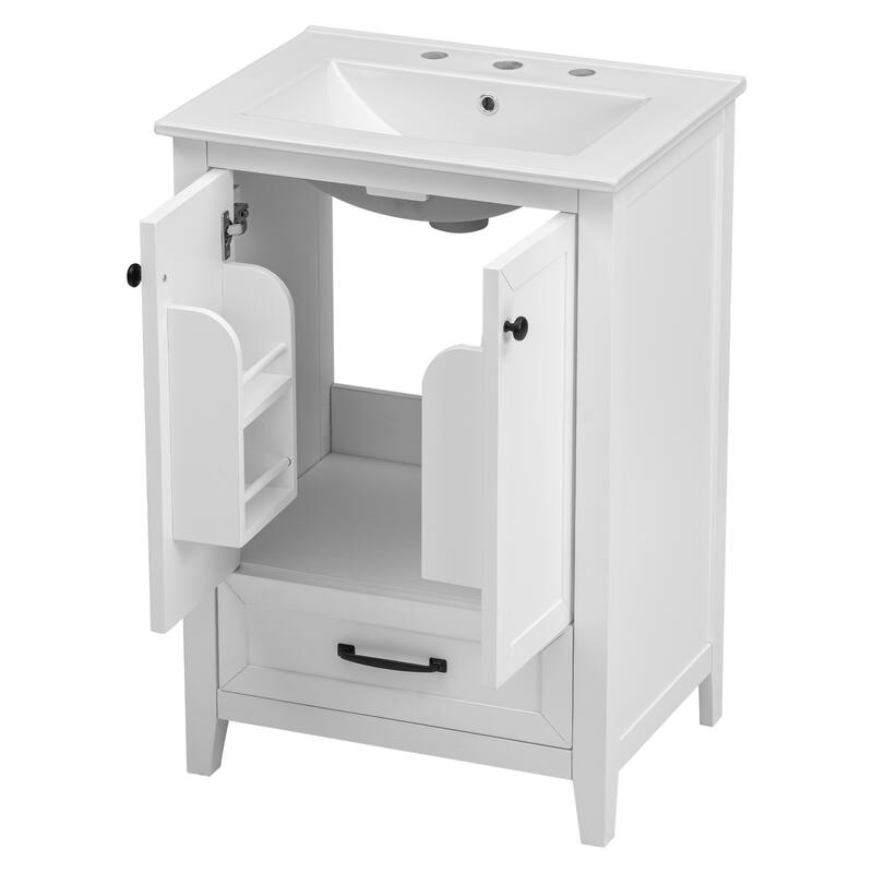 24" Bathroom Vanity with Sink, Bathroom Vanity Cabinet with One Drawer and Doors, Adjustable Shelf, Solid Wood and MDF, White