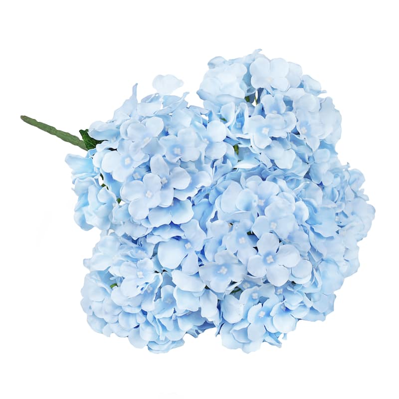 Set of 2 Deluxe Blue Artificial Hydrangea Flower Stem Bush Bouquet 19in - 19" L x 11" W x 11" DP - 19" L x 11" W x 11" DP