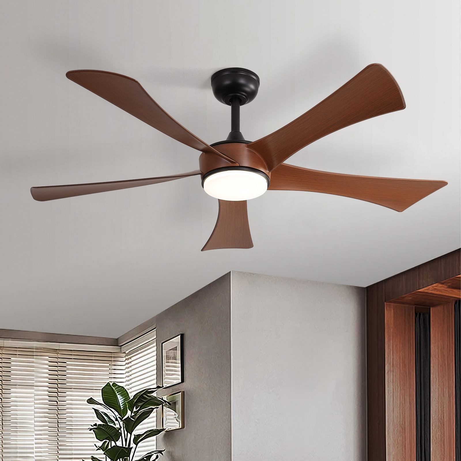 52" Noiseless Ceiling Fan with Integrated LED Light Blades Reversible and Remote Control, Smart Optional