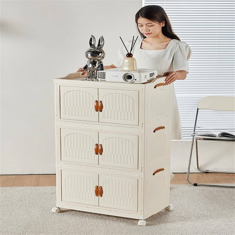 Stackable Collapsible Storage Bins with Lids Closet Organizers - 14.3"D x 23.6"W x 40.7"H - 14.3"D x 23.6"W x 40.7"H - Cream