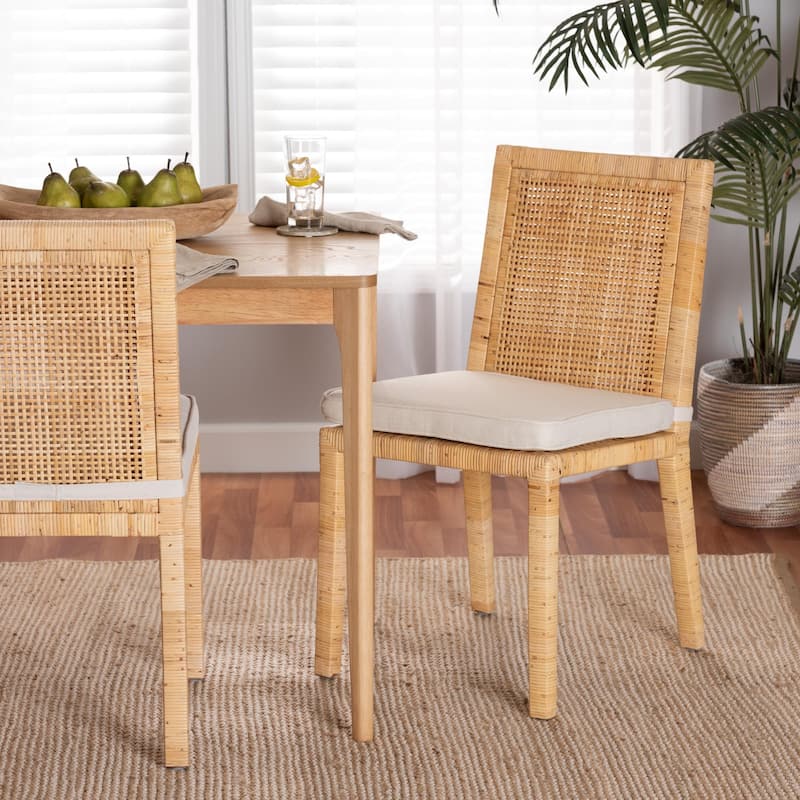 Sofia Modern Natural Finished Wood and Rattan Dining Chair