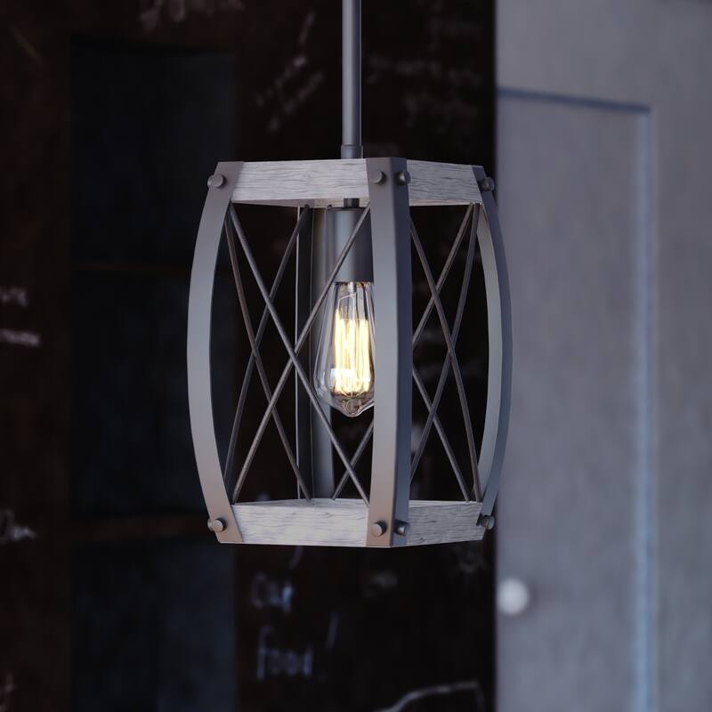 Montclare Black and White Ash Wood Farmhouse Cage Pendant Ceiling Light