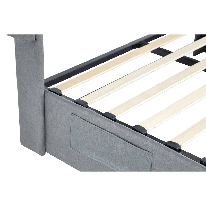 Full Size Modern Metal Platform Bed with Storage, Wingback Headboard & USB