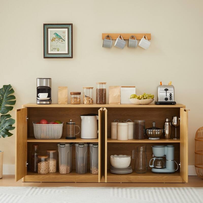 Modern 59" Fluted Buffet Sideboard Cabinet with Shelves, TV Stand Storage Cabinet with 4 Wave Doors for Organized Living Spaces