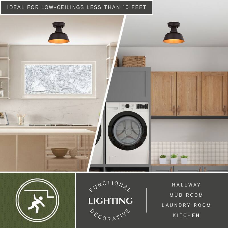 Cody Oil Rubbed Bronze and Light Gold Farmhouse Outdoor Flush Mount Ceiling Light - 10.25-in W x 8.75-in H x 10.25-in D