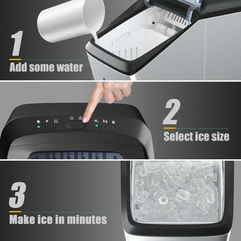 Stainless Steel Ice Maker 33Lbs/ 24Hrs Self-Clean Function with Scoop