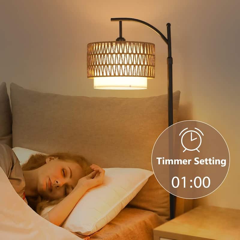 Floor Lamp with 3 Color Temperatures,Farmhouse Floor Lamps with Remote & Dimmable Bulb,Boho Standing Lamp with Rattan