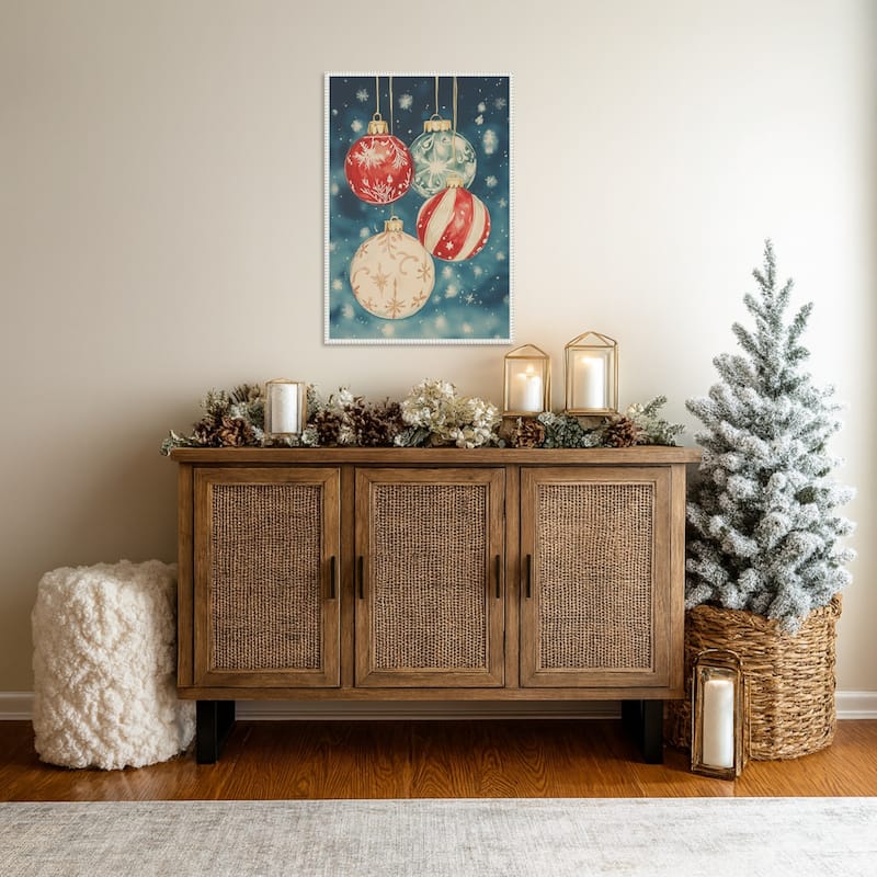 Christmas Ornaments III by Melloi Art Prints (23 x 33 in.), Framed Canvas Wall Art Print - Sylvie Beaded White