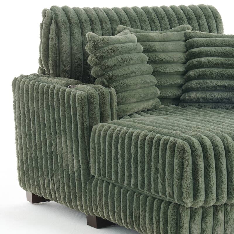 41.7" W Upholstered Plush Corduroy Chaise Lounge with Pillows