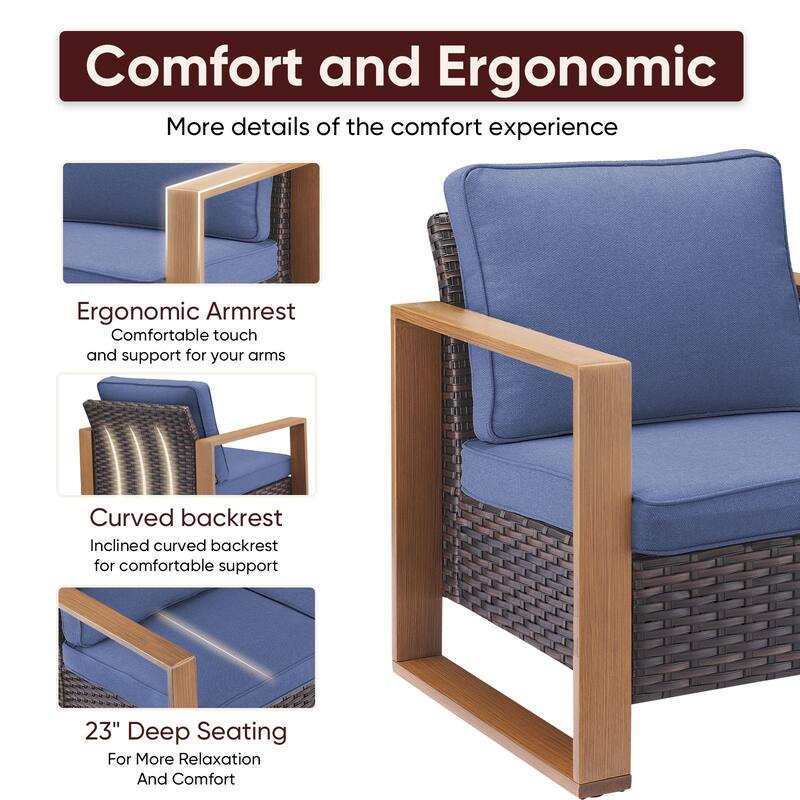 Pocassy Outdoor 30" Fire Pit Table with Sofa Swivel Chair Set