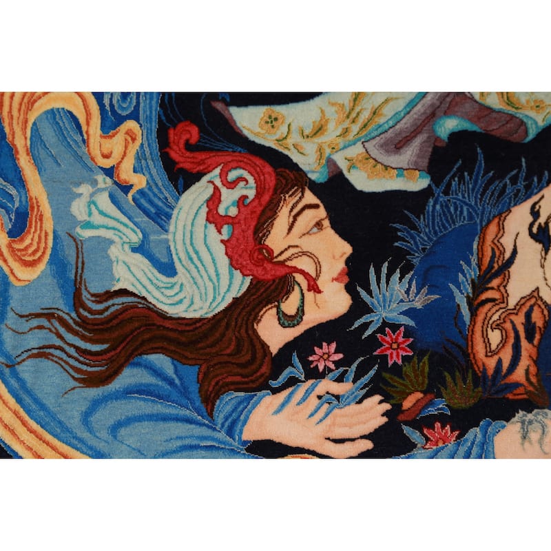 Hand Knotted Oriental Kork Wool Carpet Traditional All-Over Navy Blue & Blues Tabriz Area Rug - 6' 11'' X 4' 9''