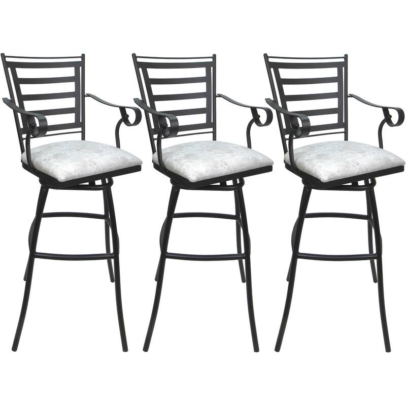 Set of 3 Outdoor Indoor Bar Stool Counter Extra Tall - Jenna with Arms - Ultra Hide White Vinyl - Gray - Bar Height