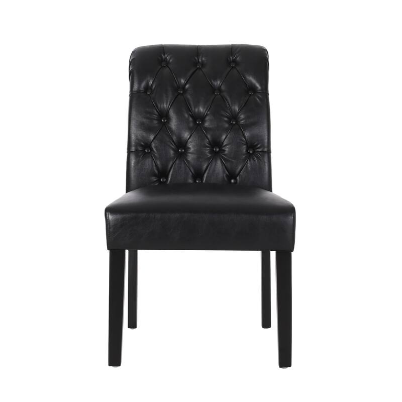 Roomfitters Set of 2 Black Tufted Dining Chairs, Upholstered Roll Top Kitchen Seating with Sturdy Legs, Elegant Padded Accent