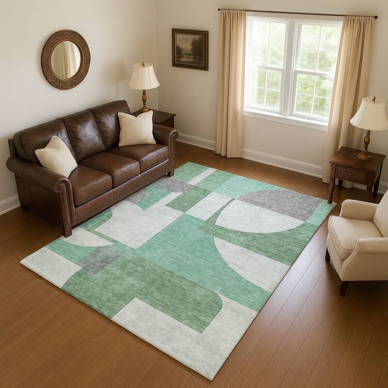 Premium Washable Super Soft Geo Modern Mayfield Rug - Green - 9' x 12'
