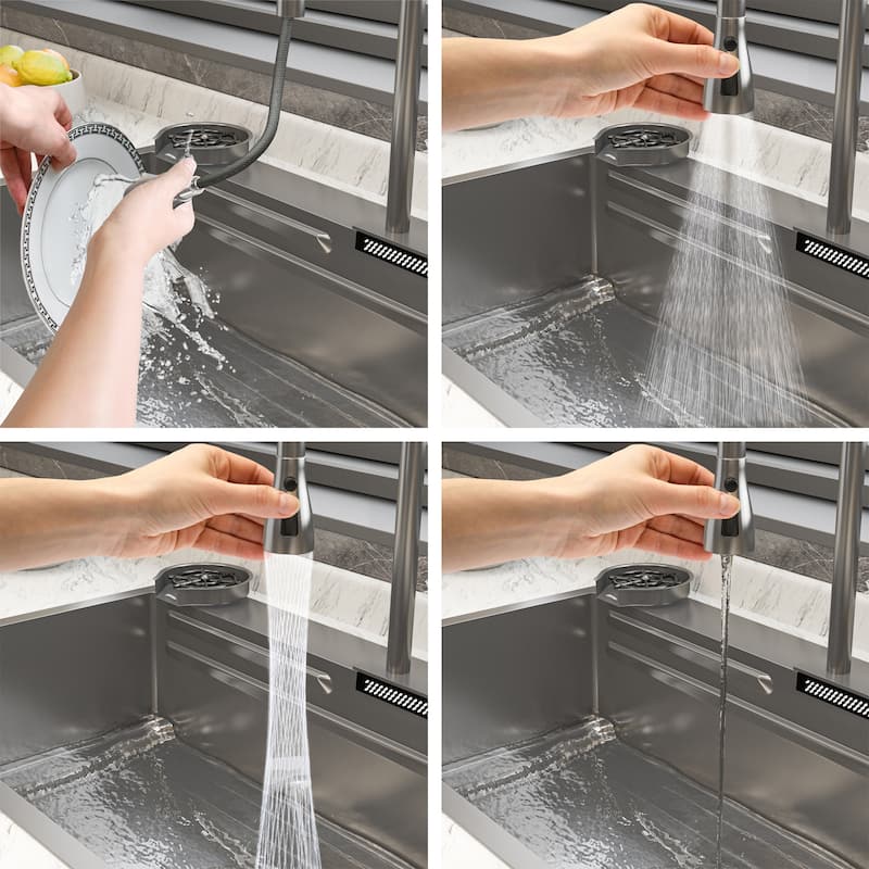 All-in-One Stainless Steel 33.2 in. Bowl Kitchen Workstation Sink