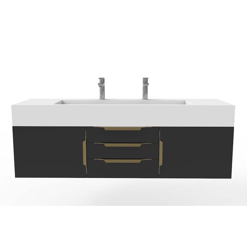 Nile 60" Wall Mounted Bathroom Vanity Set w/ White Top