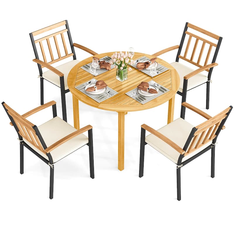 Coatway 5 Pieces Outdoor Acacia Wood Dining Set with Cushions for - See Details