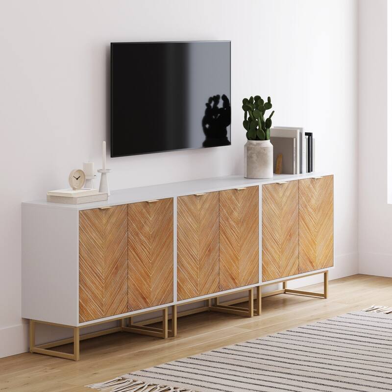 Nathan James Enloe Rustic Doors Metal Base Free Standing Modern Storage Cabinet for Entryway - White/Gold Set of 3