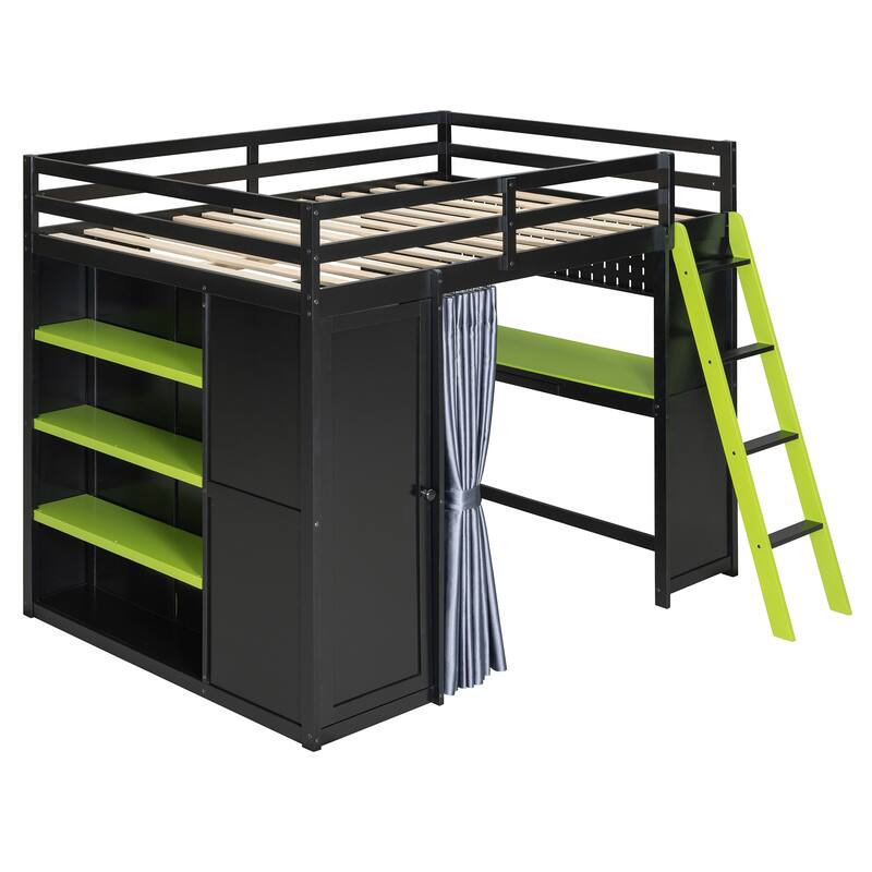 Multifunction Full Loft Bed with Workstation Desk, Wardrobe Storage and Shelves by Harper&Bright Designs
