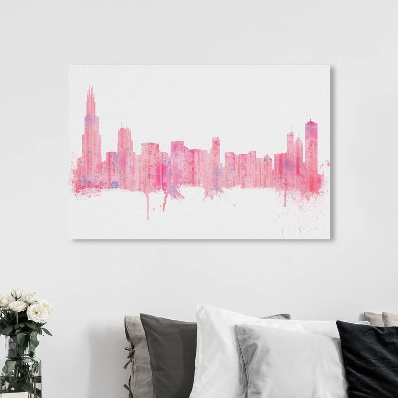 Wynwood Studio Canvas Cities and Skylines Rose Quartz Chicago Skyline Pastel Pink Modern & Contemporary Wall Art Canvas Print - 36 x 54