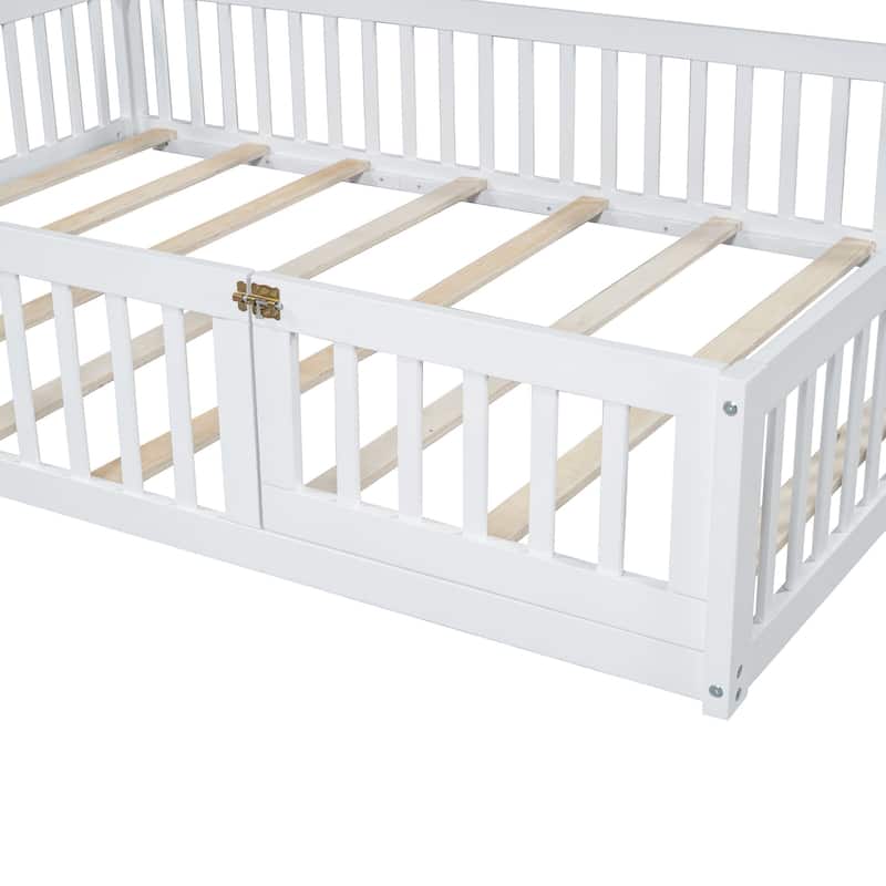 Wooden house platform bed with guard rails