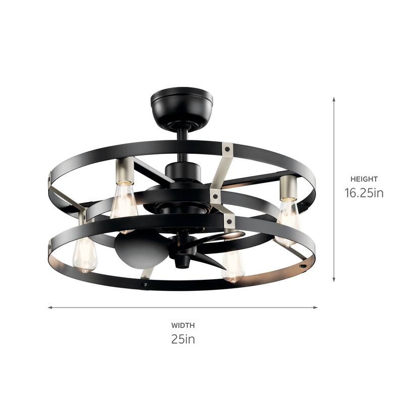 Kichler Cavelli 13 inch Fan in Satin Black with Brushed Nickel Accents