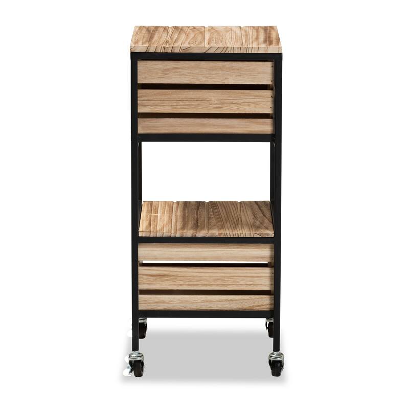 Olinda Industrial Oak Brown Finished Wood and Metal 2-Drawer End Table