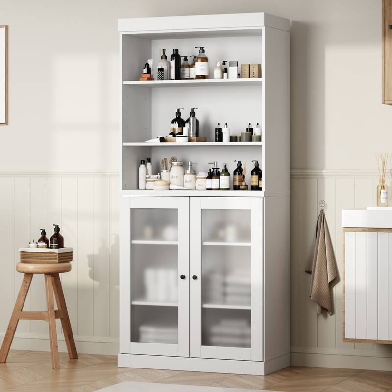 100% Solid Wood 32" Bathroom Cabinet with Optional Doors by Palace Imports - White - 2 Doors Frosted Glass