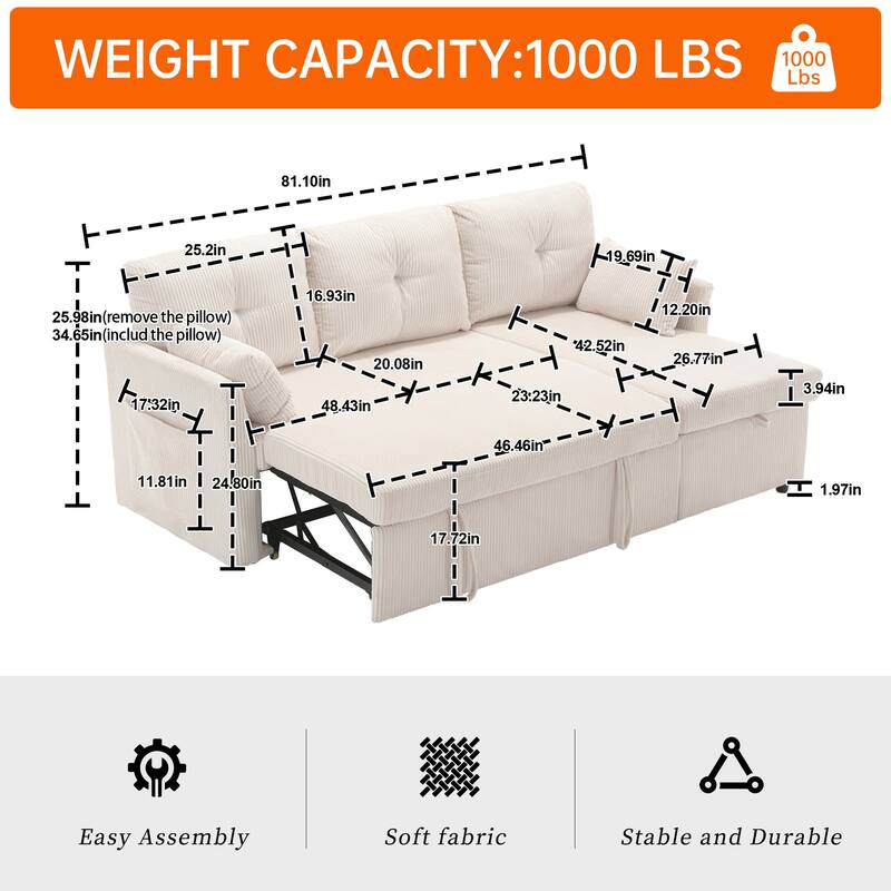 Corduroy/Chenille Upholstered L-Shaped Storage Reversible Chaise Sectional Sofa with Side Pocket
