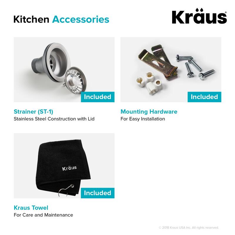 Kraus 15-1/8" Undermount Single Bowl 18 Gauge Stainless Steel Kitchen