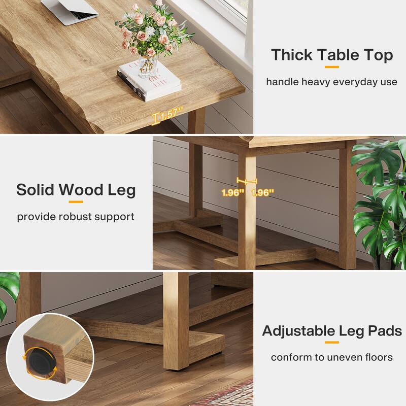 Rectangular Computer Desk, Writing Table with Solid Wood Legs, Executive Desk Workstation for Home Office, Work & Study