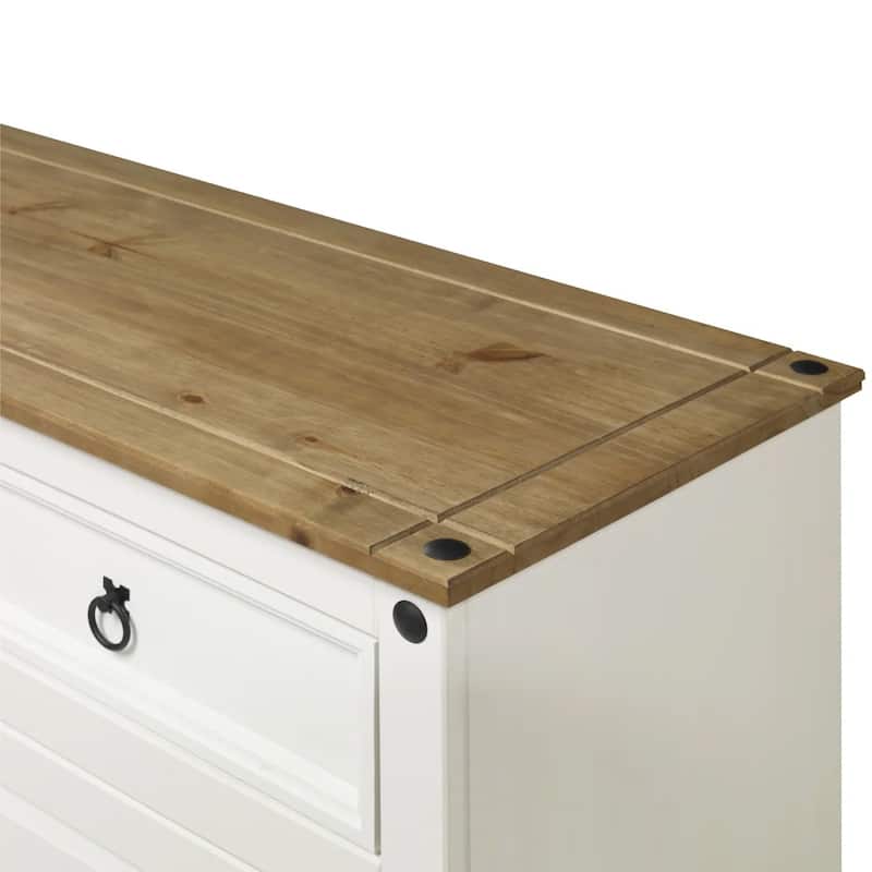 OS Home and Office Furniture Model COW917 Cottage Series Wood Buffet Sideboard in Distressed White