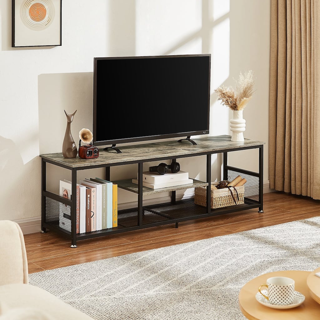 Javlergo TV Stand Industrial Entertainment Center Media Console Table with Storage and Mesh Shelf for Living Room/Bedroom, Grey