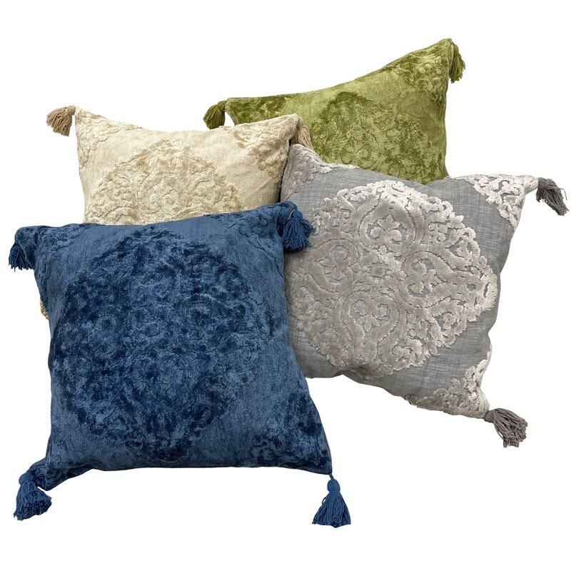 Sevita Deep Blue Traditional Textured Medallion Throw Pillow
